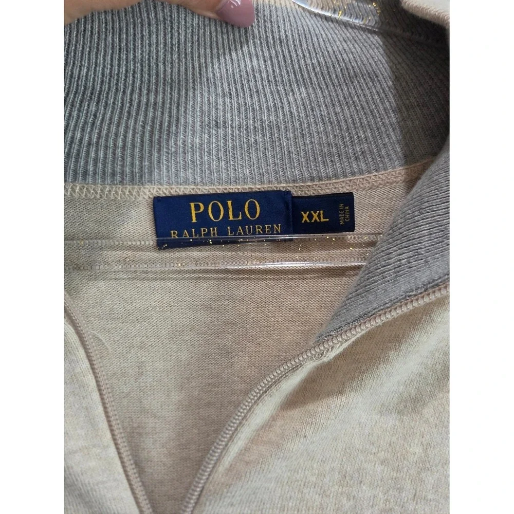 Polo Ralph Lauren Full Zip Cardigan Mens XXL Tan Excellent Cotton Raglan Ribbed